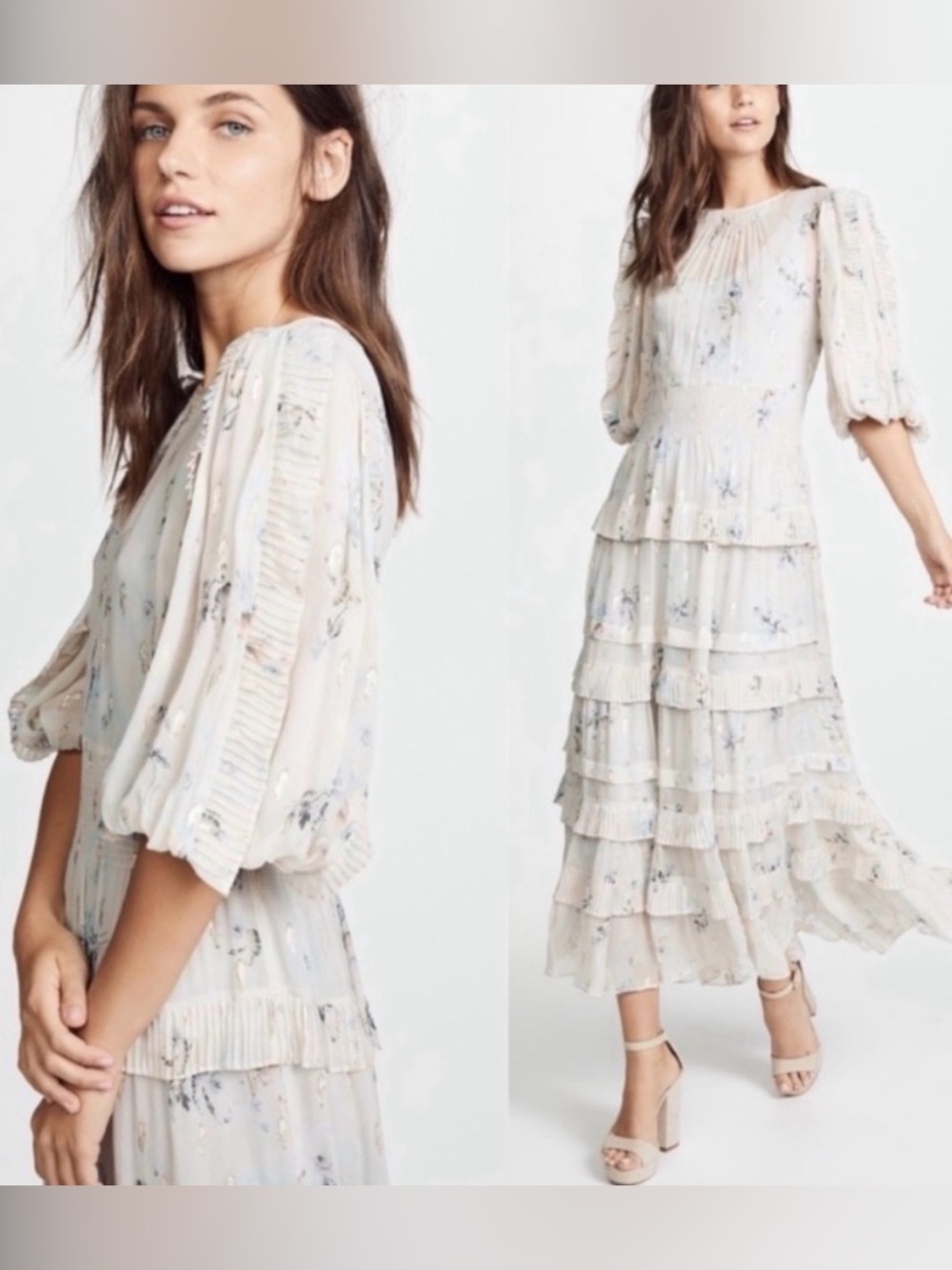 Rebecca Taylor 3/4 sleeve soft floral midi dress
